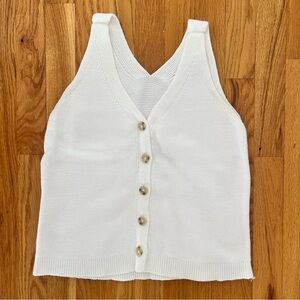 LOFT White Knit Button Front Tank Top | Size S | 100% Cotton
